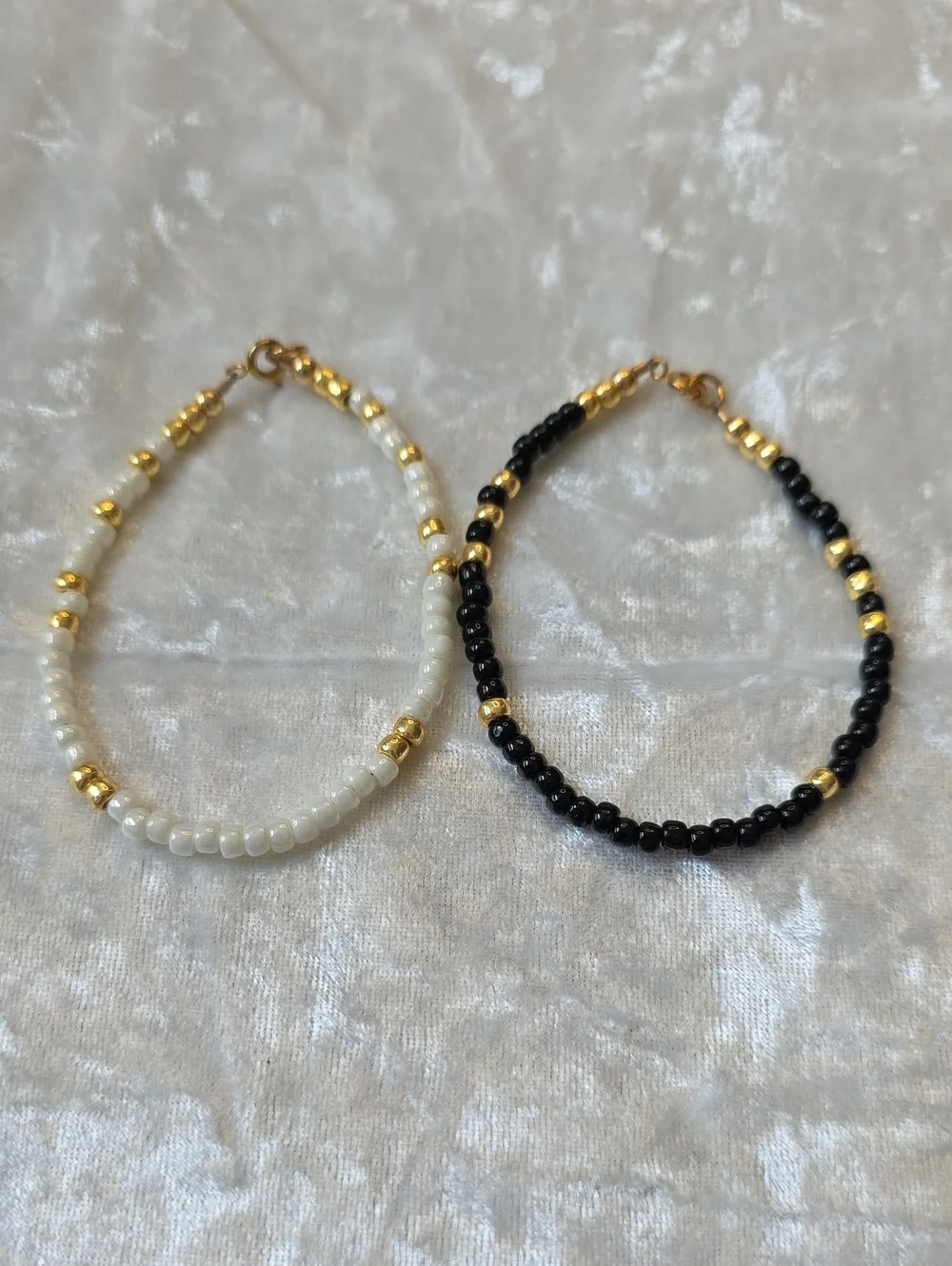 Black & White Bead Bracelet Set with Gold Accents Bohemian, Beachy